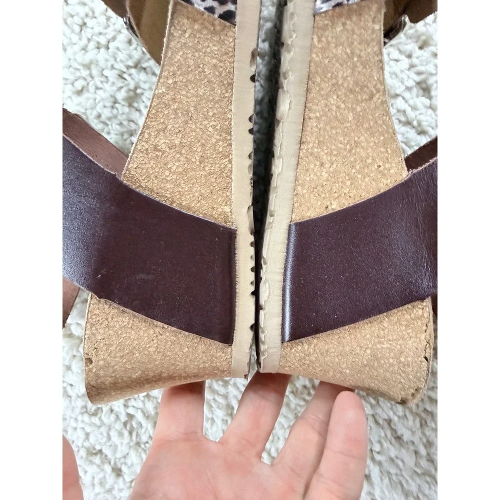Mephisto Wedge Sandals Women 39 Brown Leopard Print Good Leather Cork Air-Relax